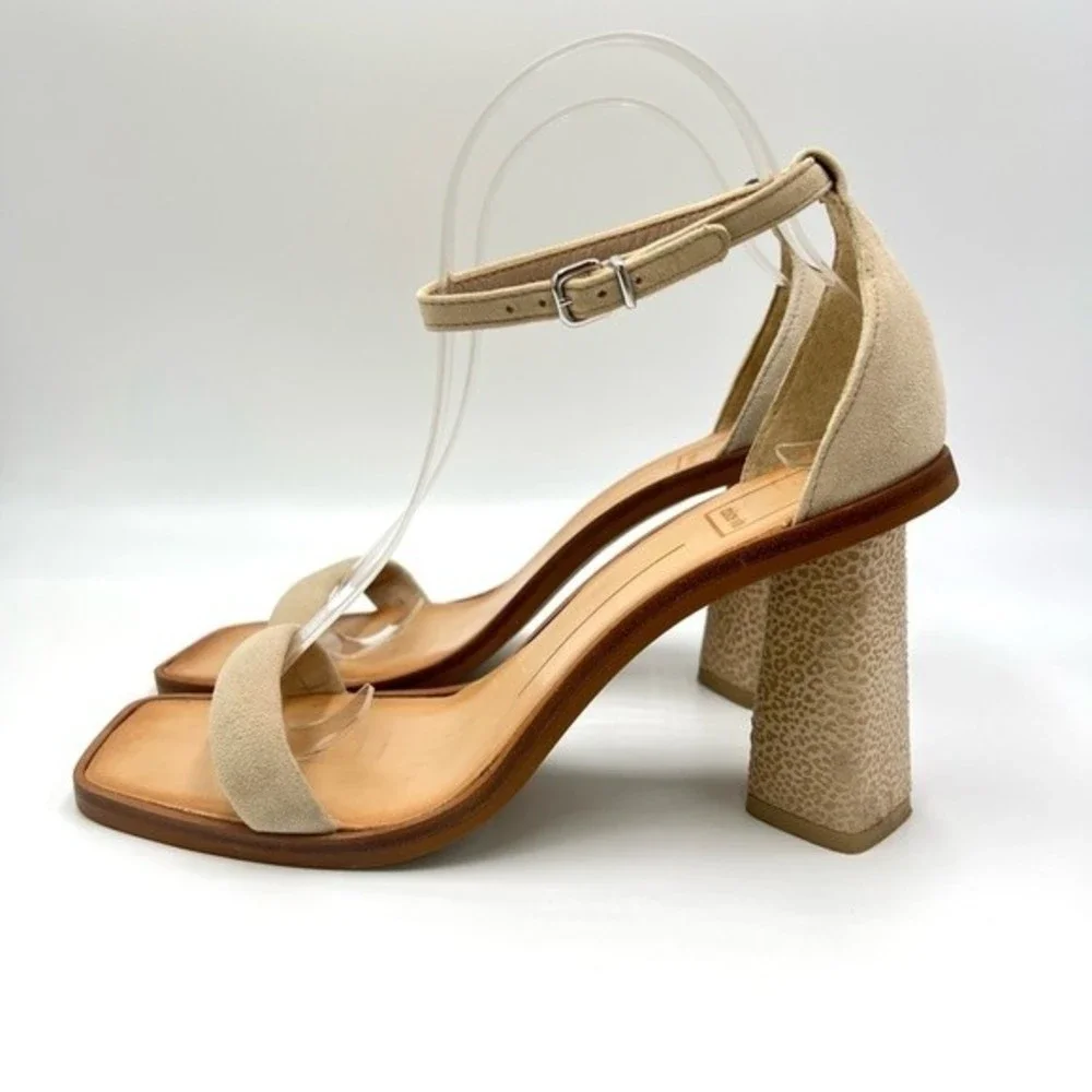 Dolce Vita Suede Size 8‎ Leather Beige Tan Leopard Print Open Toe Heels Sandals